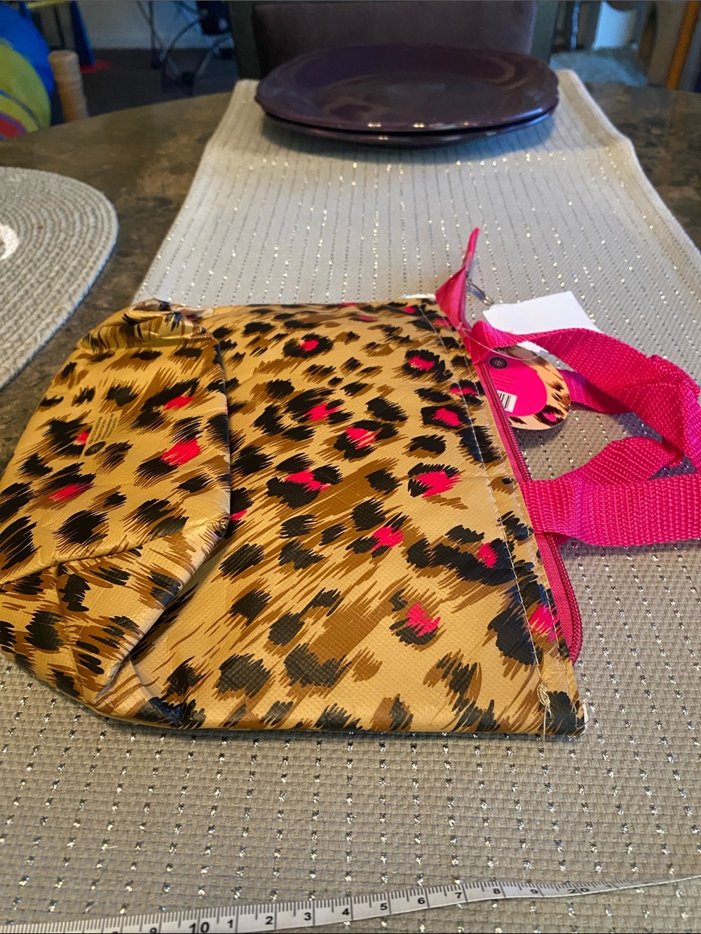 Leopard Print Insulated Tote with Pink Handles